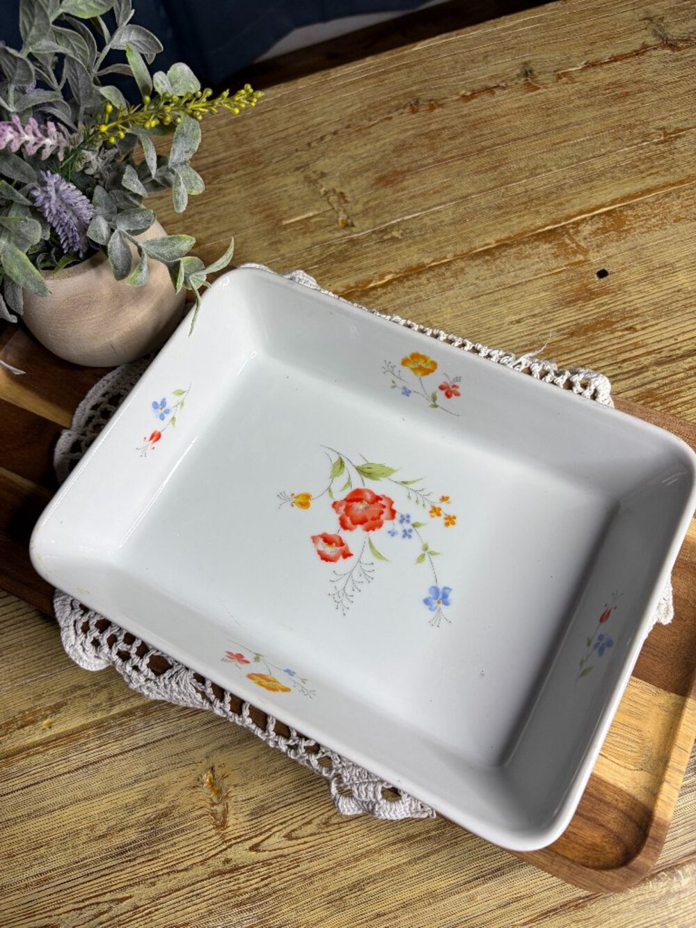 Vintage Hearthside Poppy Garden Porcelain Rectangular Baker 10.5" Casserole Jap